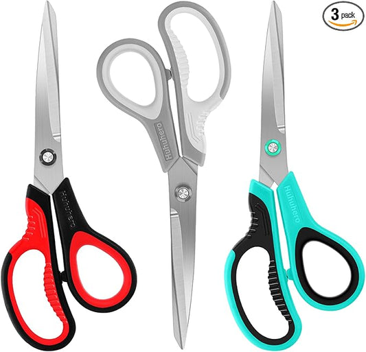 Huhuhero 8.7" Multipurpose Scissors Heavy Duty, Titanium Sharp Scissors for Office Home Sewing High School Students, Comfort Grip Shears Multipack Set of 3, Art Craft Supplies