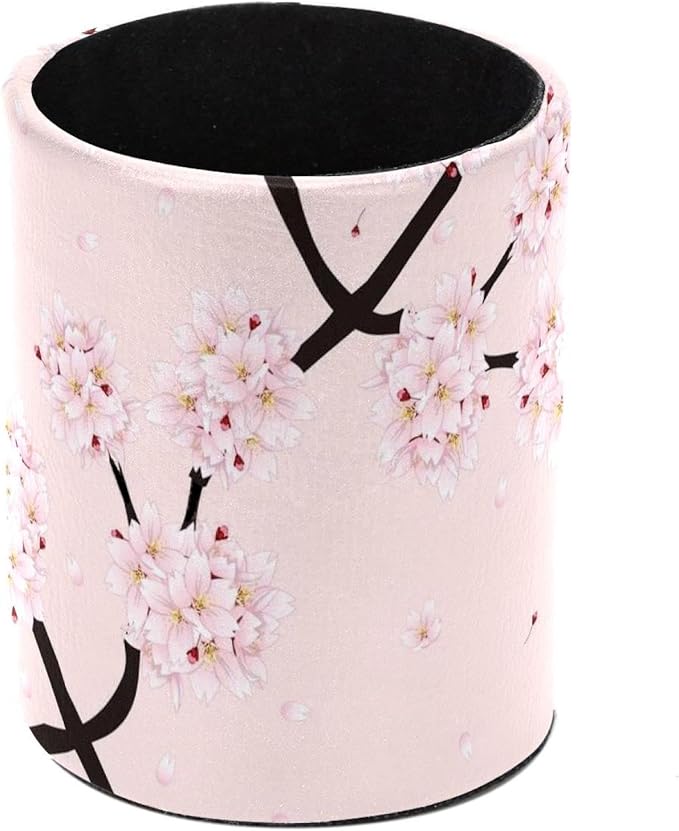 Desk Pencil Pen Holder, Cherry Blossom Flower Pink Pen Organizers for Desk Desktop Storage Stationery Supplies Cup Pot for Office School Home