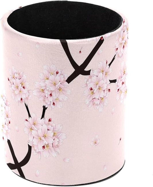 Desk Pencil Pen Holder, Cherry Blossom Flower Pink Pen Organizers for Desk Desktop Storage Stationery Supplies Cup Pot for Office School Home