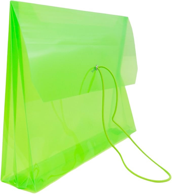 JAM PAPER Plastic Expansion Envelopes with Elastic Band Closure - Letter Booklet - 9 3/4 x 13 with 2.5 Inch Expansion - Lime Green - 12/Pack