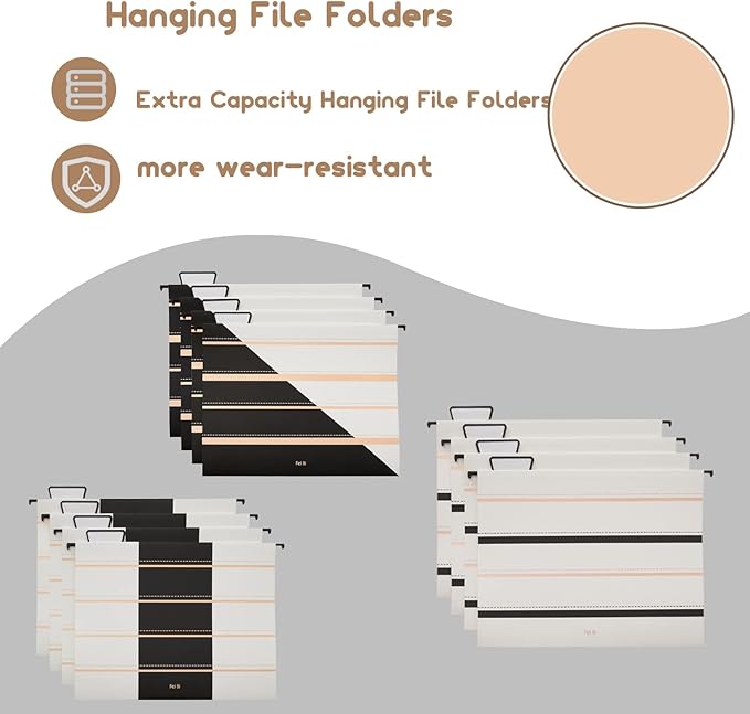 12 Pack Hanging File Folders Filing Cabinet Organizer Letter Size 1/5 Cut Adjustable Tabs Decorative for Home Office School Classroom