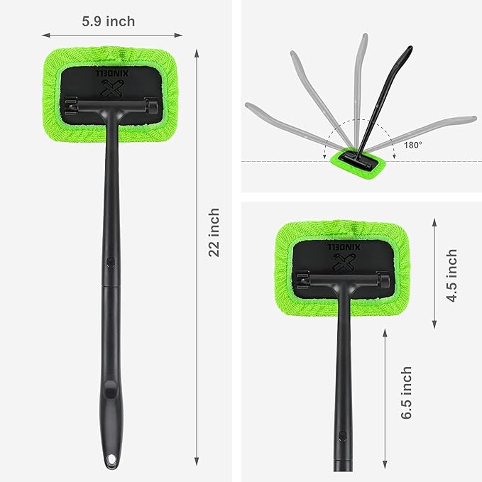 XINDELL Grip 22” Microfiber Car Window Cleaning Tool – Dash & Windshield Brush with Ergonomic Handle, Reusable Pads for Interior & Exterior Glass Cleaning