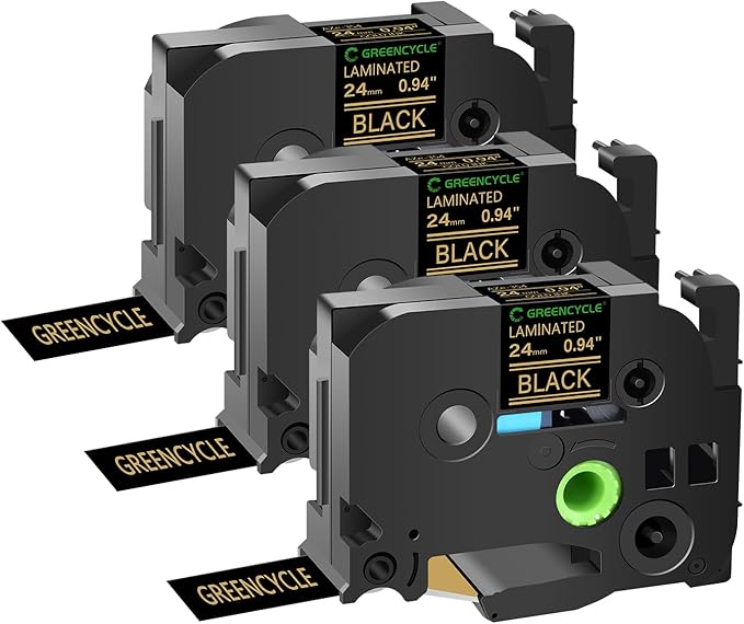 GREENCYCLE 3 Pack Compatible for Brother P-Touch Label Maker Tape TZe-354 TZ-354 24mm 0.94 Laminated Gold on Black TZe354 TZ354 TZe TZ Label Tape for PT-D600 D610BT P700 P750W