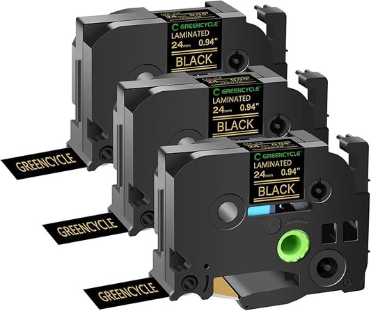 GREENCYCLE 3 Pack Compatible for Brother P-Touch Label Maker Tape TZe-354 TZ-354 24mm 0.94 Laminated Gold on Black TZe354 TZ354 TZe TZ Label Tape for PT-D600 D610BT P700 P750W