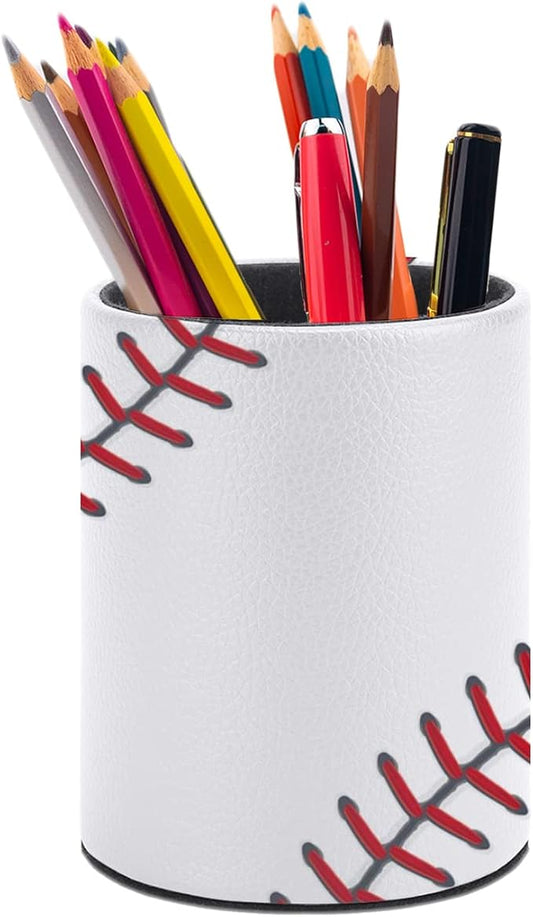 Ball Lace Baseball Pen Holder Pencil Organizer Cute Pencil Cup Desk Decor Makeup Brush Holder PU Multifunctional Office Suppliesfor Home Classroom School