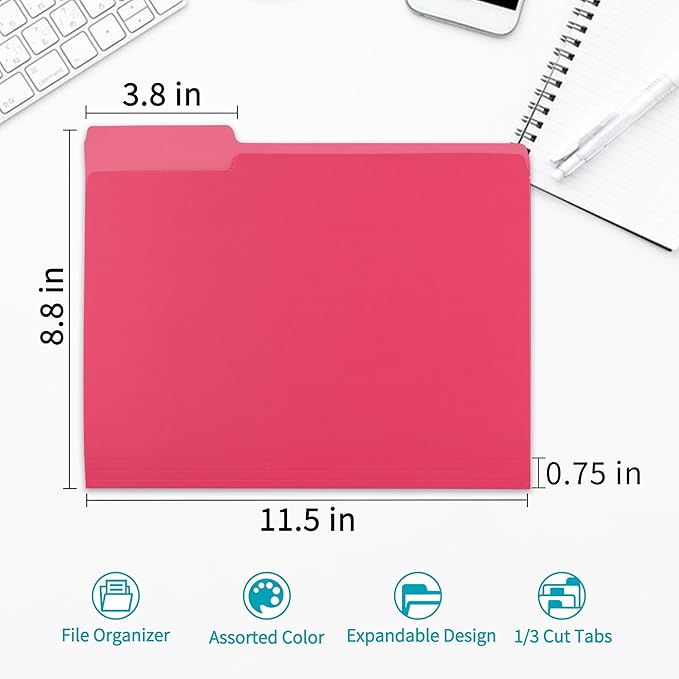 36 Packs Colored File Folders,Rose Red File Folders,Two Tone Color File Folder 8.5 x 11 Inch,1/3 Cut Tabs Letter Size,Manila File Folders for Office,School and Home,Organization