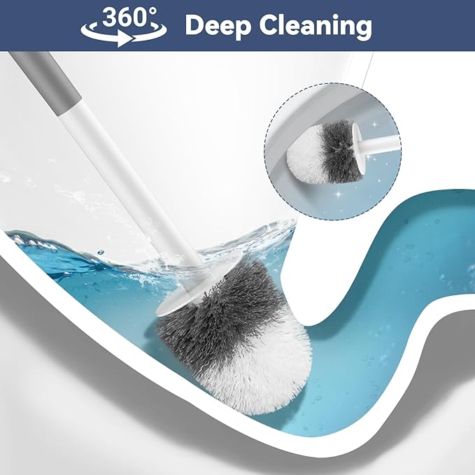 EZKEY Toilet Brushes, 2 Pack Toilet Brush and Holder Set with Nylon Bristles Toilet Bowl Brush Compact Hidden Scrubber Brushes for Bathroom Deep Cleaning, Grey & White