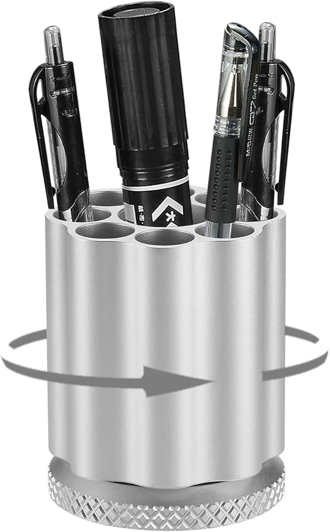 Rotating Revolver Pen Holder, Gun Cylinder Pen Holders, Favorite Pencil Holder and Perfect Stationery Supplies (Silver)