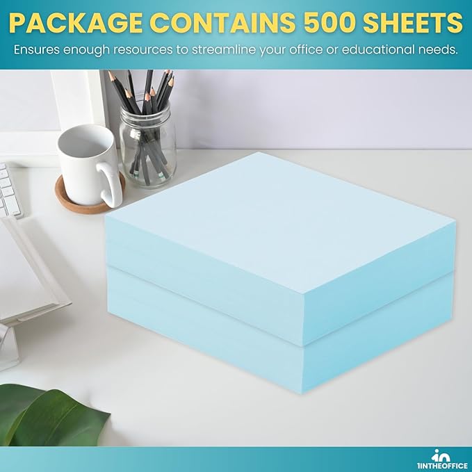 1InTheOffice Blue Copy Paper 8.5 x 11, Colored Copy Paper, Letter Size, 20lb Density, (500 Sheets)