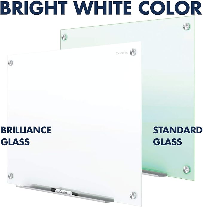 Quartet Magnetic Glass Dry Erase White Board, 48" x 48" Whiteboard, Frameless, Brilliance White High Contrast White Glass (G24848W)