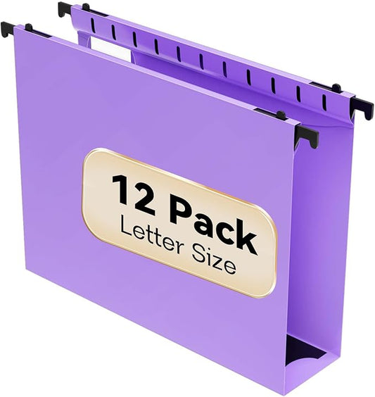 Extra Capacity Plastic Hanging File Folder Letter Size,12 Pack Reinforced Hang Folders with Heavy Duty 2 Inch Expansion,Durable Hanging Organizer Designed for Bulky Files, Medical Charts