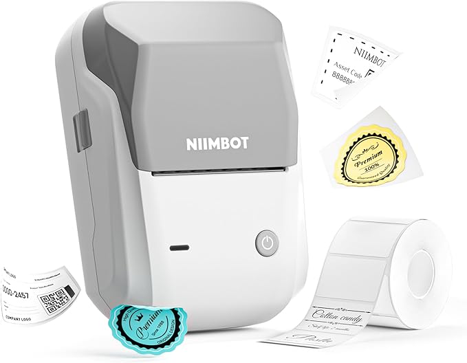 NIIMBOT B1 Barcode Label Maker, Bluetooth Thermal Label Printer, Portable Sticker Maker for Home Organization, Mailing, Bakery,Grocery, Small Business, Compatible with Phone Computer,Sky Grey