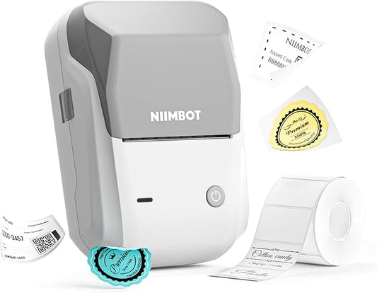 NIIMBOT B1 Barcode Label Maker, Bluetooth Thermal Label Printer, Portable Sticker Maker for Home Organization, Mailing, Bakery,Grocery, Small Business, Compatible with Phone Computer,Sky Grey