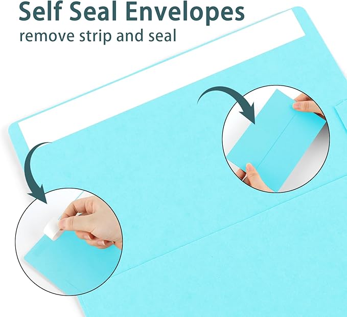 50 Pack A4 Sky Blue Self Seal Envelopes, 4x6, Printable, Modern, Wedding, Perfect for Invitations, Business Cards, Baby Showers, Greeting Cards