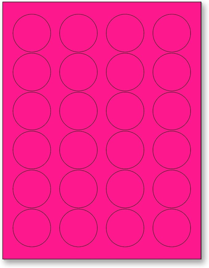 NextDayLabels - 8-1/2 x 11 Neon Color High Light Fluorescent Labels for Laser & Inkjet Printer (Pink Fluorescent, 1.66" Round - 24 Per Page | 600 Labels)