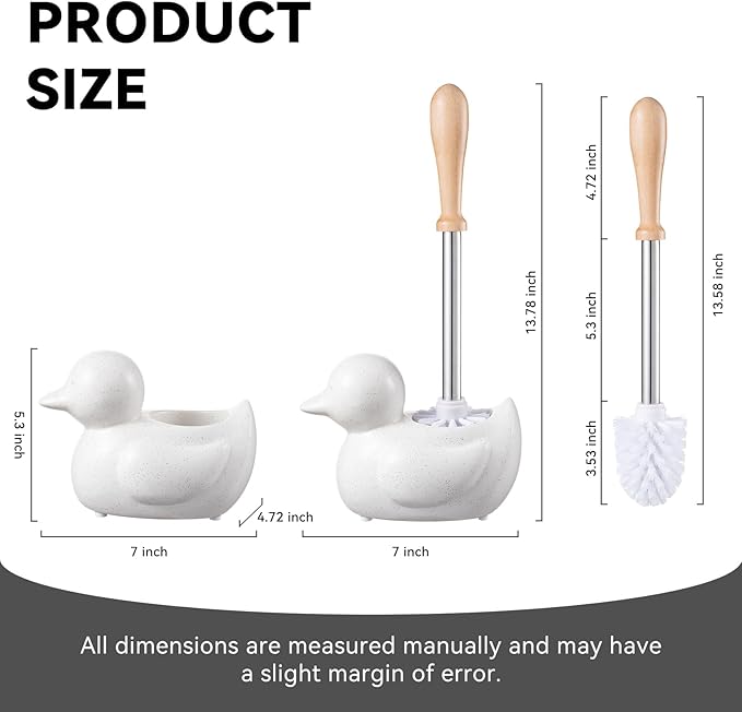 Modern Toilet Brush Set and Holder - Toilet Bowl Brush Ceramic Bathroom Accessories Set Decor, Cleaner Brush Kit with Detachable Brush Head & Natural Wood Handle (Ivory White)