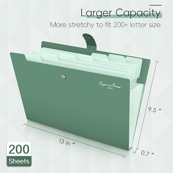 Sooez Elegant Accordion File Organizer with Labels, 8 Pocket Expanding File Folder, Portable Folders for Documents, Cute Paper Organizer for School Office Supplies, Letter Size, Burgundy