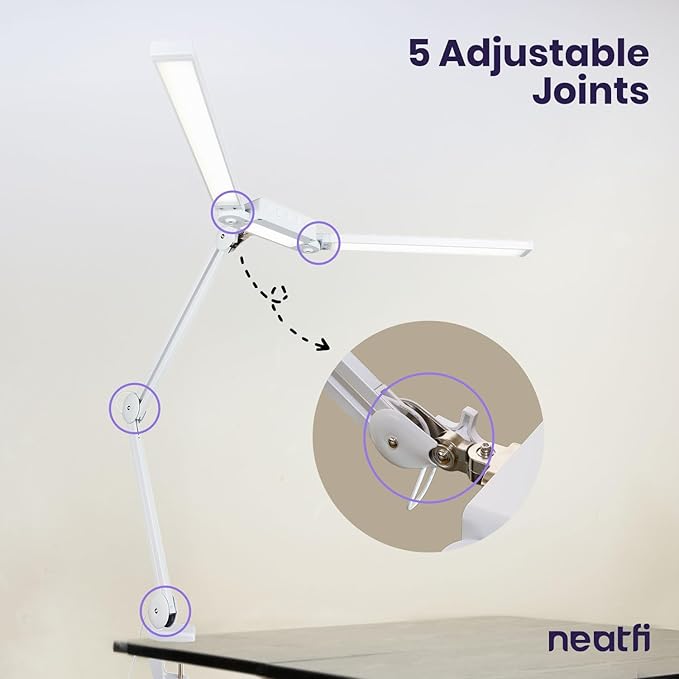 Neatfi LED Desk Lamp, Dimmable Desk Light with 360 SMD LEDs, 30W, CRI 95, Adjustable Color Temperature, Task Lamp for Home, Office, and Workbench (CCT, White, 41 Inches)