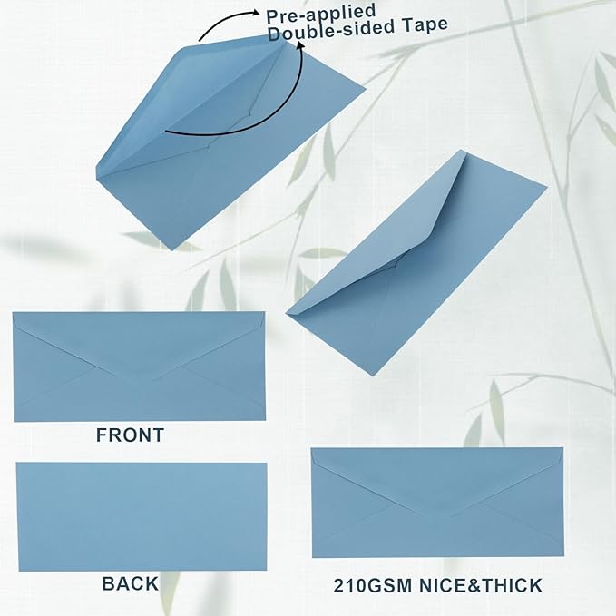Whaline 50Pcs Business Envelopes Dusty Blue Mailing Envelopes V-Flap Envelope for Invitations Mailing Letters Checks Sending Card, 4 1/8 x 9 1/2 Inch