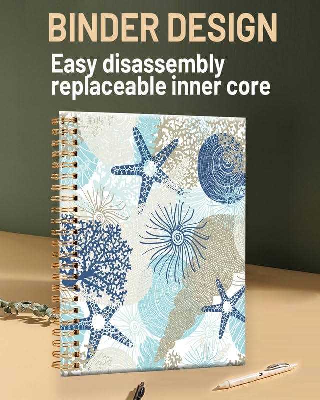 Spiral Journal Notebook for Women,A5 College Ruled Notebooks 6"x 8.4", 120 Pages (60 Sheets) Lined Journal with Premium Thick Paper,Perfect for School Office Home(Cute Coral Seashell)