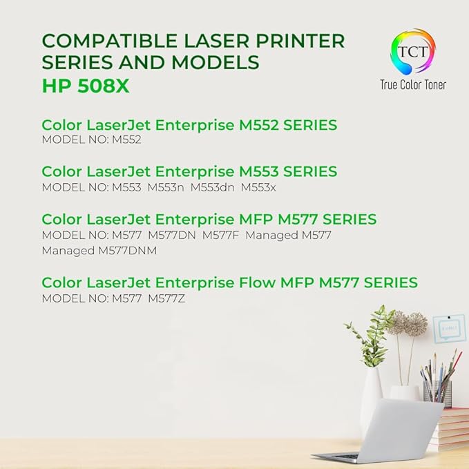 TCT 508X Black Toner Cartridge 2 Pack - Premium Compatible Replacement for HP 508X CF360X Black High Yield Works with HP Color Laserjet Enterprise M552 M553 MFP M577 Printers (12,500 Pages)