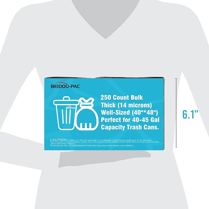BEIDOU-PAC 40-45 Gallon Trash Bags, 250 Count Bulk, Heavy Duty Clear Plastic Recycling Garbage Bags, Multi-purpose Can Liners for Business Home Commercial, Industrial Contractors, Storage, Outdoor