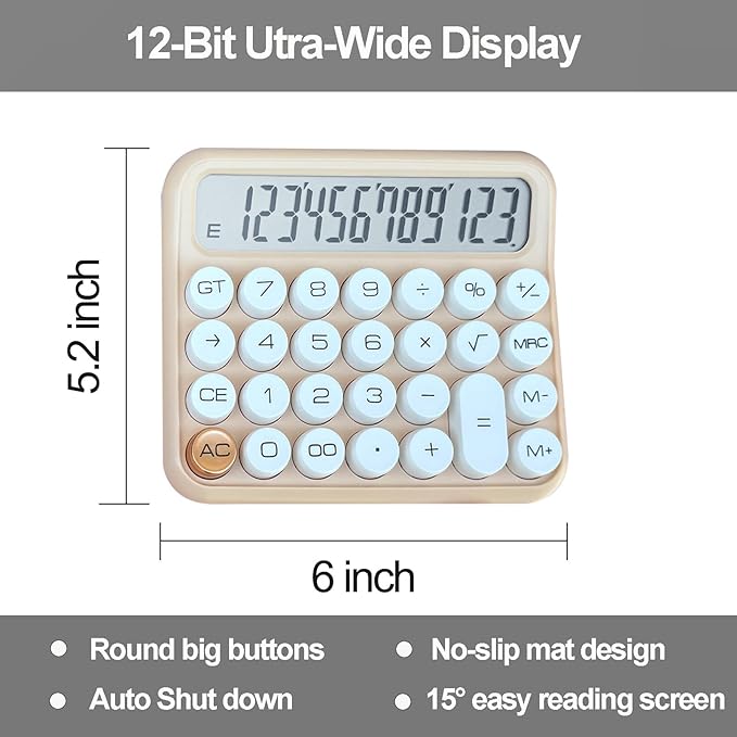 Benkaim Desk Calculator - 12 Digit Large LCD Display, Big Button Calculator for School, Home & Business Use (Brown Gradient)