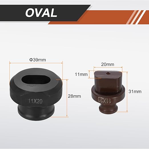 HARFINGTON Hydraulic Hole Punch Die 11x20mm Oval Hole 40Cr Steel Electric Punching Kit for MHP-20 JP-20 Electric Punching Machine, Burgundy & Black