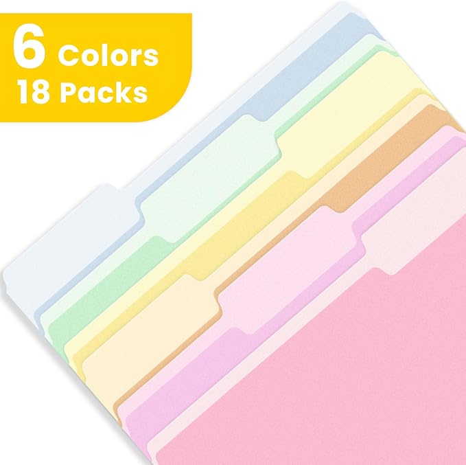 SUNEE File Folders, 18 Pack Manilla Folders 8.5 x 11, Colored Folder Office Organization Home School Folders for Documents Files Paper, 6 Bright Colors