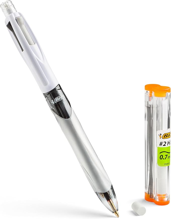 BIC 4-Color 3+1 Retractable Ballpoint Pen with Red, Blue, Black Ink and 0.7 mm Mechanical Pencil, 1-Count in Assorted Ink