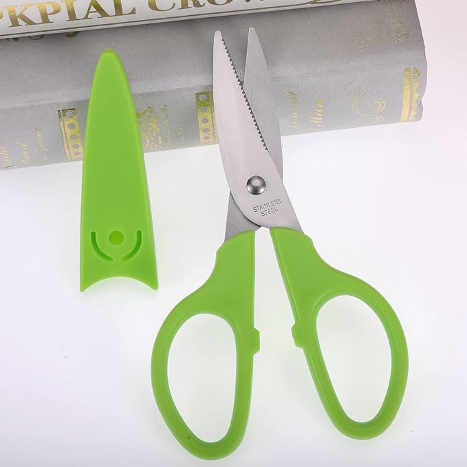 6 inches Multipurpose Scissors, Stainless Steel Sharp Basic Shears for School Office Home Kitchen Household Craft Supplies w/Protective Cover, Comfort Grip Green