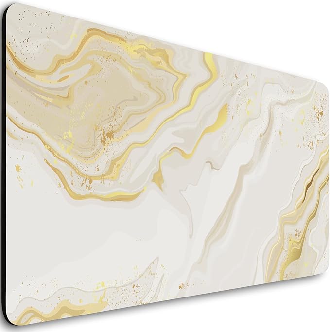 Extended Gaming Mouse Pad (31.5x11.8 in), Large Non-Slip Rubber Base Mousepad,Keyboard Mouse Mat Desk Pad for Work, Game, Office, Home -White Marble and Gold, Bo-M-020