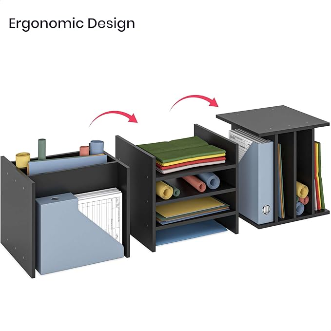 Ballucci 4-Tier Paper Sorter and File Organizer for Desk, Wood Mail Sorter, Fits into IKEA Kalax and ClosetMaid Cube Storage Shelves, Paper Tray, Mail Holder Stand for Classroom, Office, Black