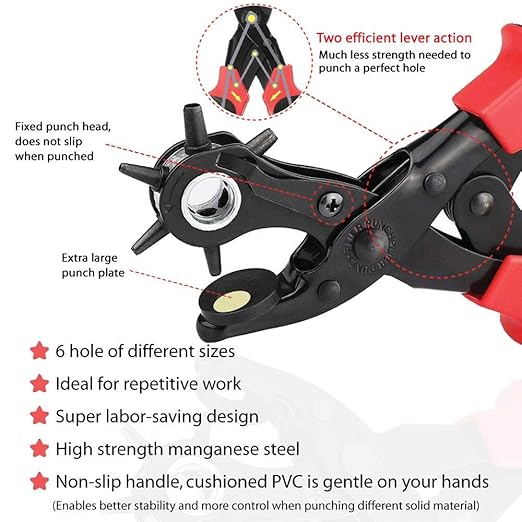 Leather Hole Punch Tool for Belt - Multi Hole Sizes Puncher for Belts, Watch Bands, Straps, Dog Collars, Saddles, Shoes, Fabric, DIY Home or Craft Projects - with 5/32" Grommet Eyelet Kit 100 Sets