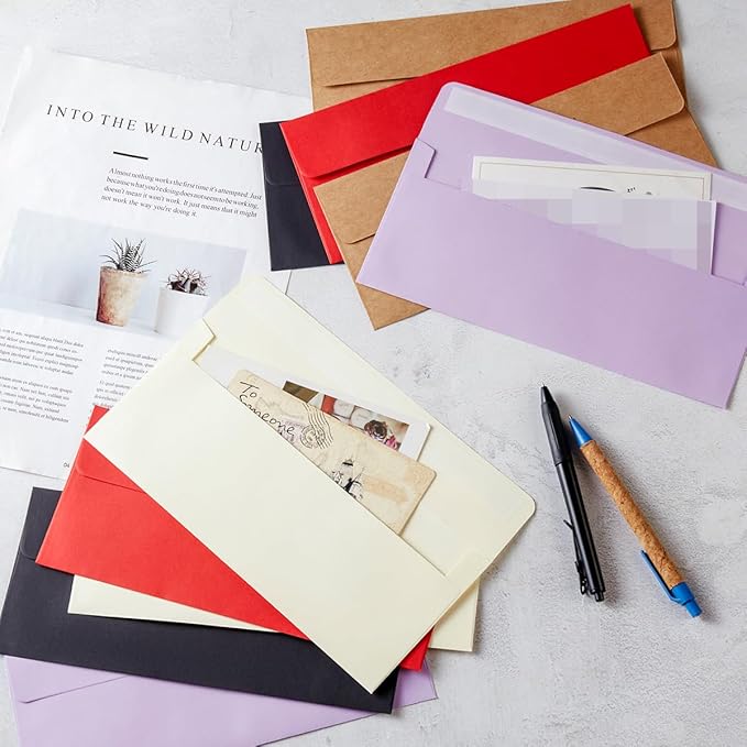 Wishop 50 Pack #10 Business Envelopes Self Seal 4x9 Standard Envelopes for Business, Invoices, Letter Mailing, 4 1/8 x 9 1/2 Inches (Brown, 4.13 x 9.49)