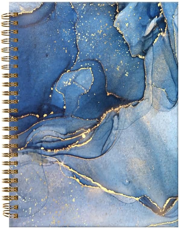 Spiral Journal Notebook,A5 Hardcover Lined Journals for Women Girl 6 x 8.3 in,120 Pages Thick Paper,Cute College Ruled Writing Notebook for Gifts Office Work School(Blue Marble)