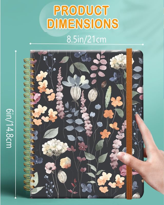 Ruled Spiral Writing Notebook,A5 Hardcover Lined College Journal for Women Lady Girl,Strong Twin-Wire Binding with Premium Paper,8.4" X 6",Perfect for School,Office,Home Gifts(Beigo Spring Flower)