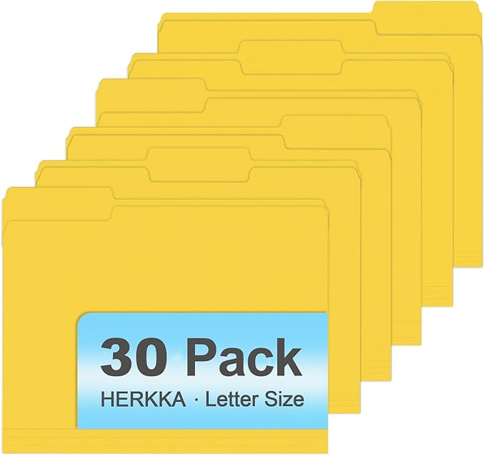 File Folder, HERKKA 30 Pack 1/3 Cut Tab File Folders, File Folders Great for Organizing and Filing, Letter Size, Yellow