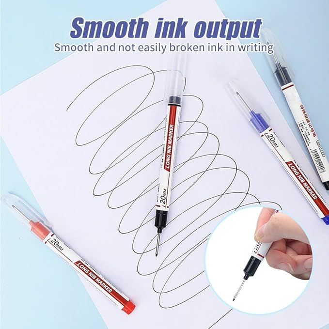 5PCS Long Head Deep Hole Marker Pens, 20mm Deep Reach Long Nose Markers, 45mm Permanent Markers Carpenter Ink Marker Pens, Waterproof Construction Markers Marking Tool, Metal Marking Pen (Red A)