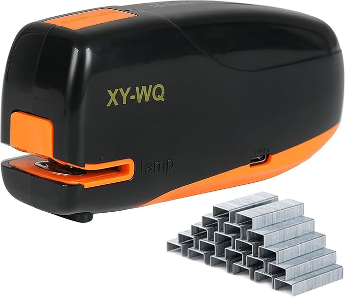 XY-WQ Mini Automatic Electric Stapler - 15 Sheet Capacity and AC Adapter - Electric Stapler, Jam Free, Small Cute Compact Travel Size for Students & Office (Black)