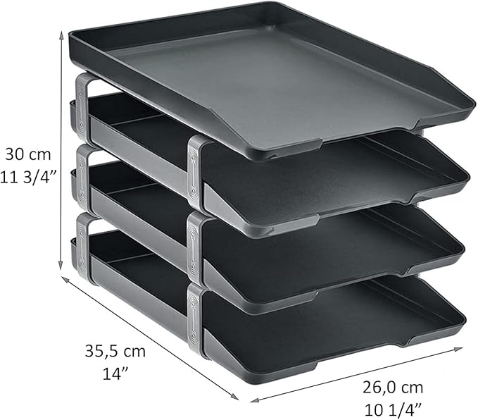 Acrimet Traditional 4 Tier Letter Tray, Front Load Design, A4 Letter Size, Desktop Organizer (Plastic) (Black Color)