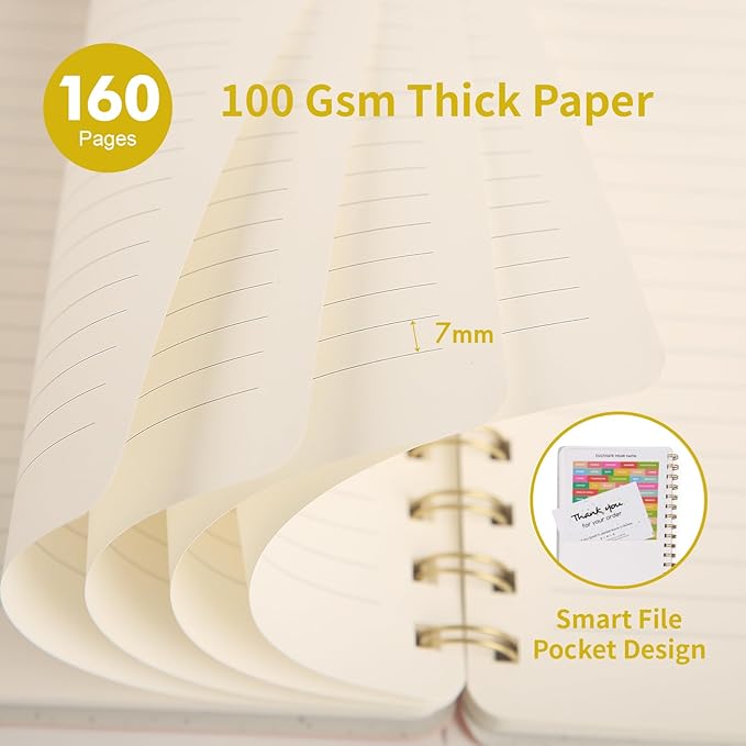 Spiral Notebook - Lined 160 Pages Journal with Back Pockets for College Journal, Twin-Wire Binding Notebook Perfect for Office & Home School Supplies, LightYellow Reefblue Navy Blue