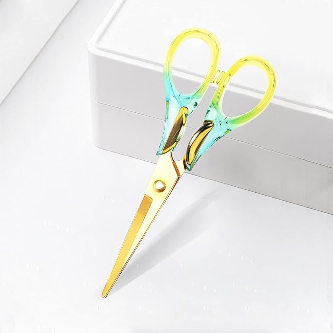 Gold Scissors, Stainless Steel Blade with Acrylic Handle, All Purpose Scissor for Office, School, Home, Fabric Shears, Tijeras (6.3" Yellow Green)