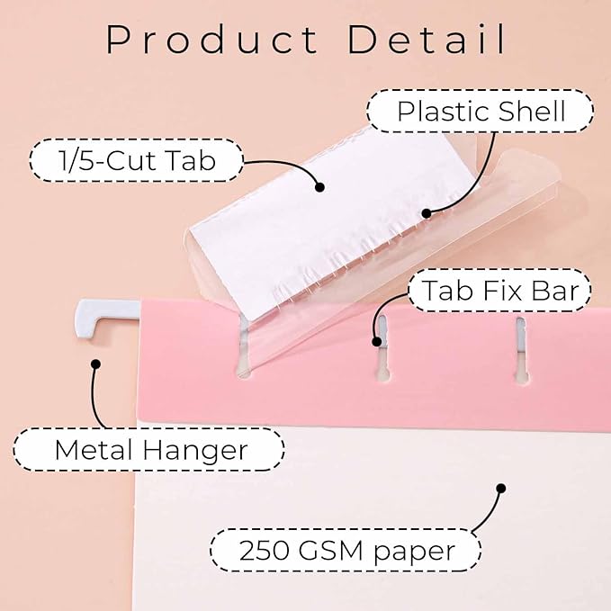 Y YOMA 24 Pack Colored Hanging File Folders Letter Size Decorative Hanging Folder Cute Pretty File Folder for Filing Cabinet Drawer Office Home with 1/5-Cut Adjustable Tabs, Soft Color