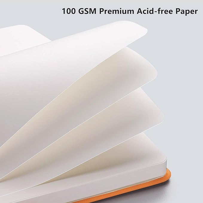 RETTACY Blank Journal Notebook, 192 Pages, A5 Medium Size (5.7'' x 8.3''), Leather Hardcover, 100 GSM Thick Paper, for Sketching, Drawing, Painting (Orange)