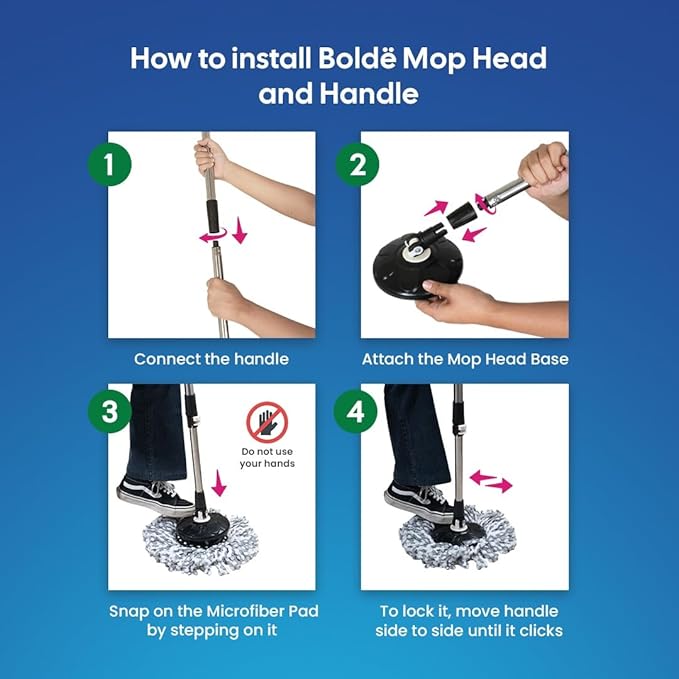 BOLDë Thunder Mop Spin System - Double-Sided - 2 Compact Stackable 6L Buckets, Microfiber Head, Stainless Steel Wringer, Antifungal Quick-Dry Cleaning, Soap Dispenser, 3 Free Refills (Black/Grey)