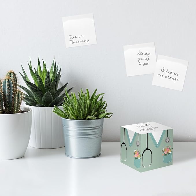 Nurse Scrubs Sticky Note Cube / 600 Sheets / 2.75" Nursing Memo Block Printed On 4 Sides/Floral Pocket Cube/Made in USA