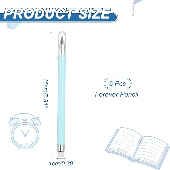 PATIKIL Forever Pencil, 6 Pcs Mechanical Sharpened Cute Metal Pencils Set for Coloring Book Sketch Drawing Writing Art Beginner, Marker Blue