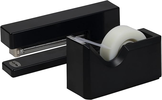 JAM PAPER Office & Desk Sets - 1 Stapler & 1 Tape Dispenser - Black - 2/Pack