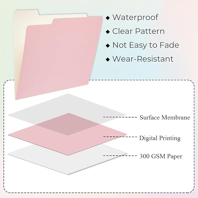 Y YOMA 12 Pack Colored File Folders Letter Size Gradient File Folder with 1/3-Cut Tab Cute Pretty Decorative Heavyweight Filing Folder File Organizers for Office School Home Desktop, Cute Pink